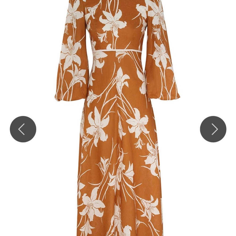 Zimmermann Brown and Cream Floral Long Sleeve Dress